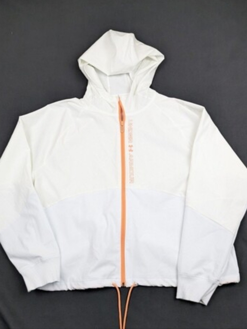 Under Armour Women's Medium Hooded Windbreaker Full-Zip White / Melon Orange